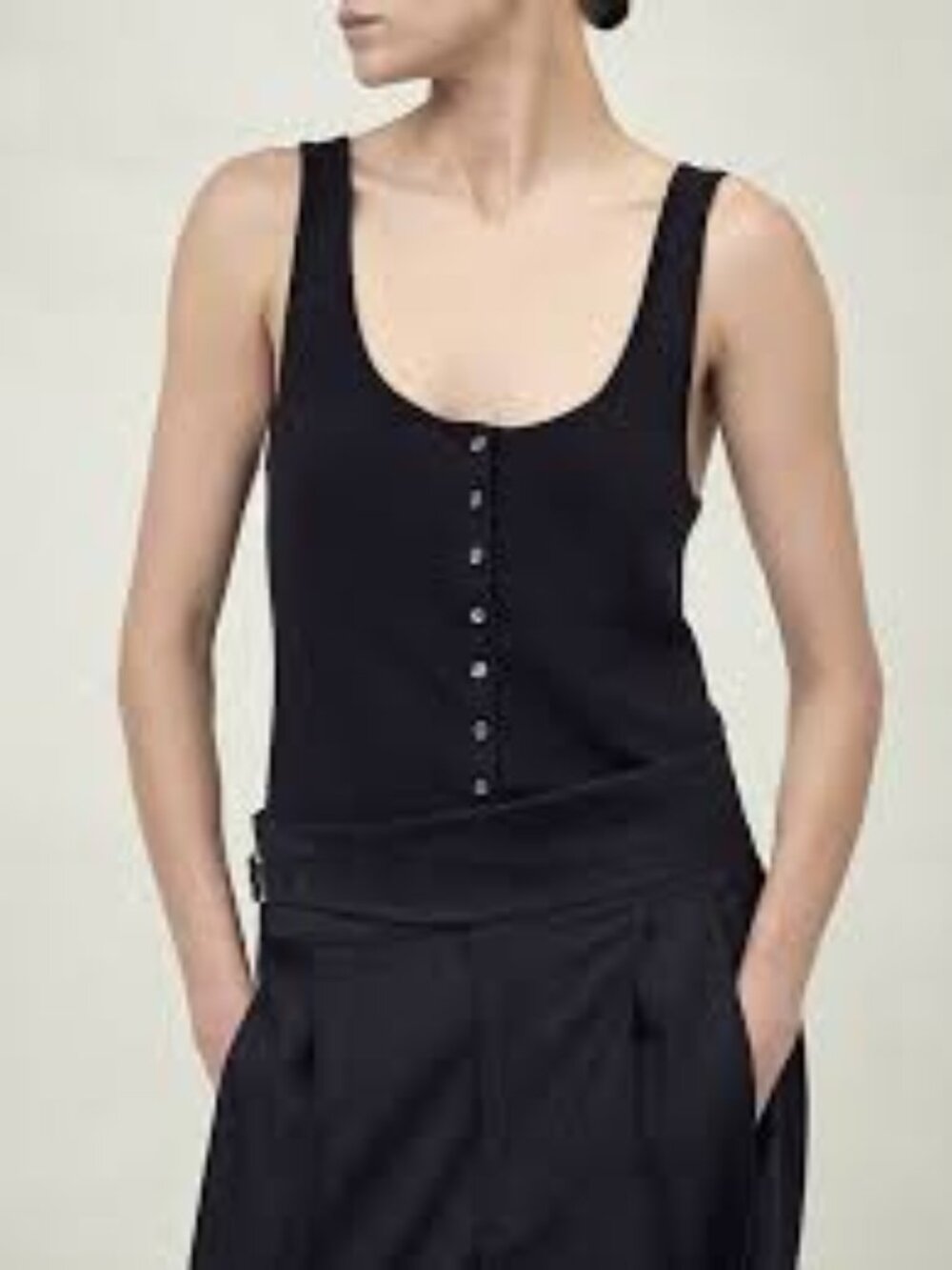 NWOT Peter Do x Banana Republic sweater rib scoop neck henley tank in black